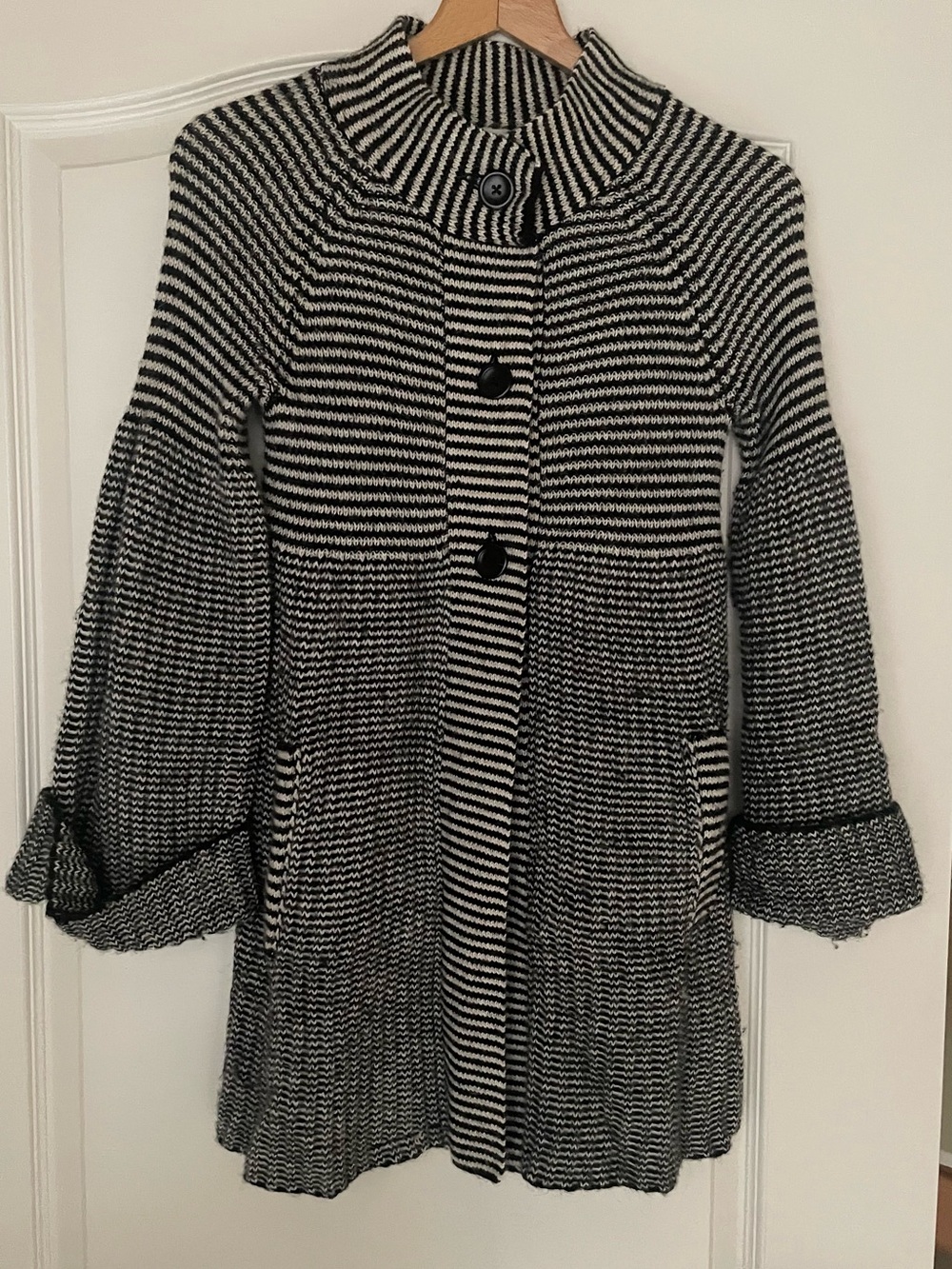 Gap Alpaca Blend Black & White Striped Knit Women's Sweater Coat